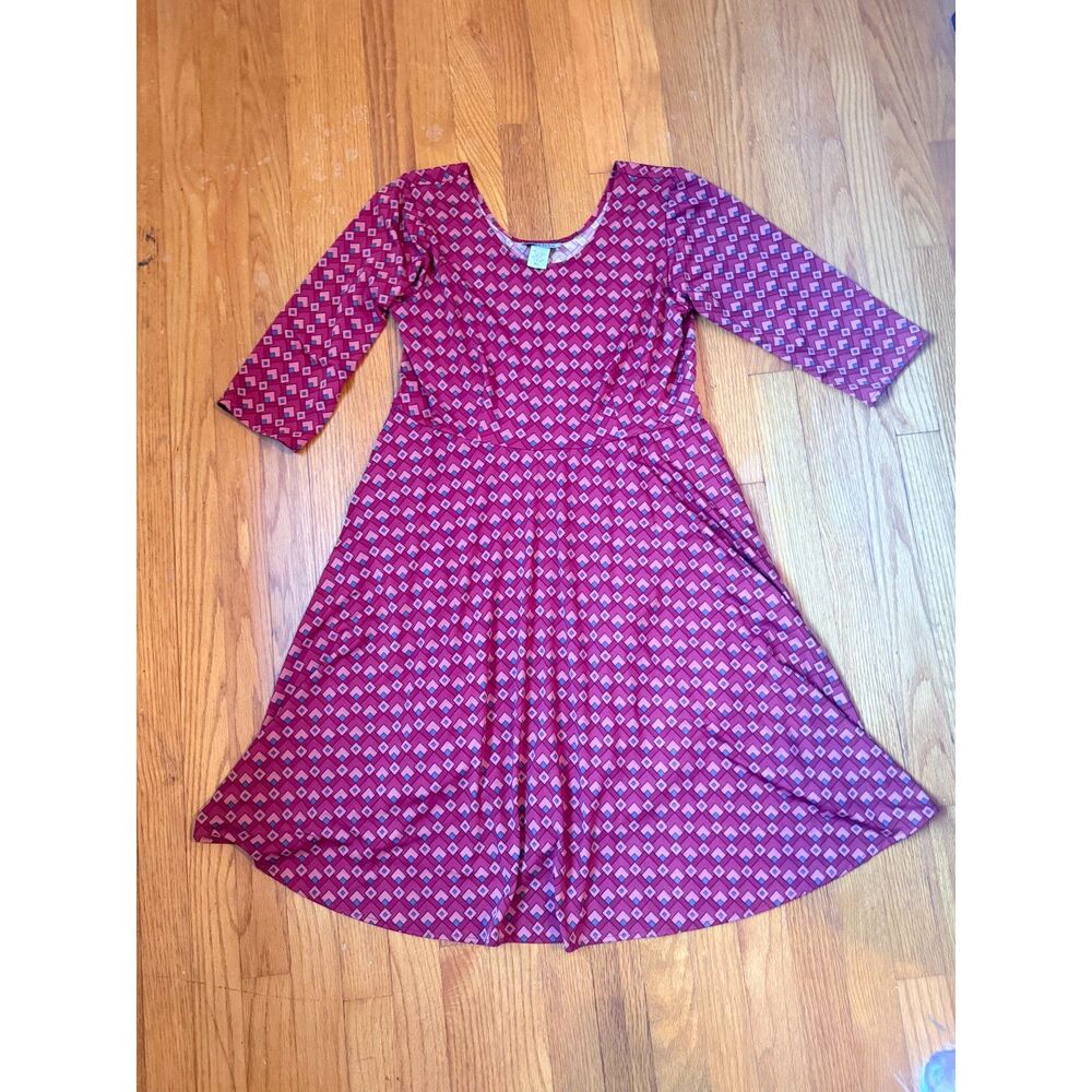 Karina M/L Red Geometric 3/4 Sleeve Fit & Flare Dress Made USA